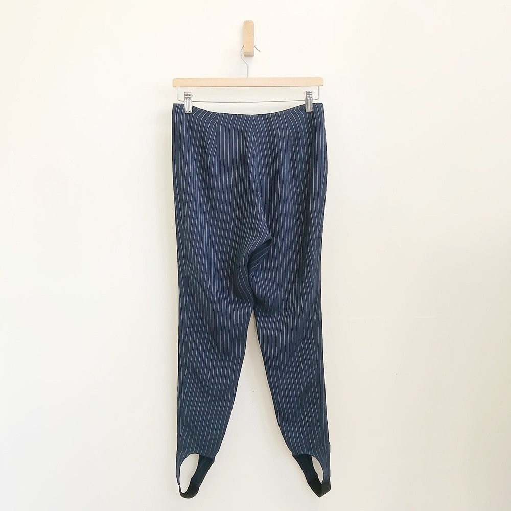 Cinq à Sept Pinstripe Stirrup Pants Womens Navy Blue Slim Leg Dark Academia - Picture 2 of 5